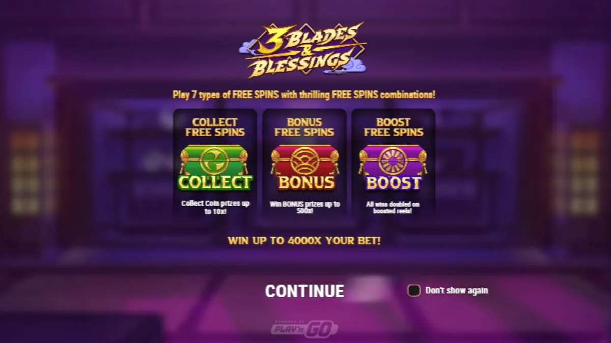 Visual ninja dan elemen Jepang feodal dalam slot 3 Blades & Blessing