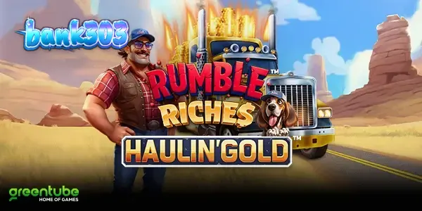 Tampilan visual slot Rumble Riches Haulin Gold dengan nuansa truk dan jalan raya