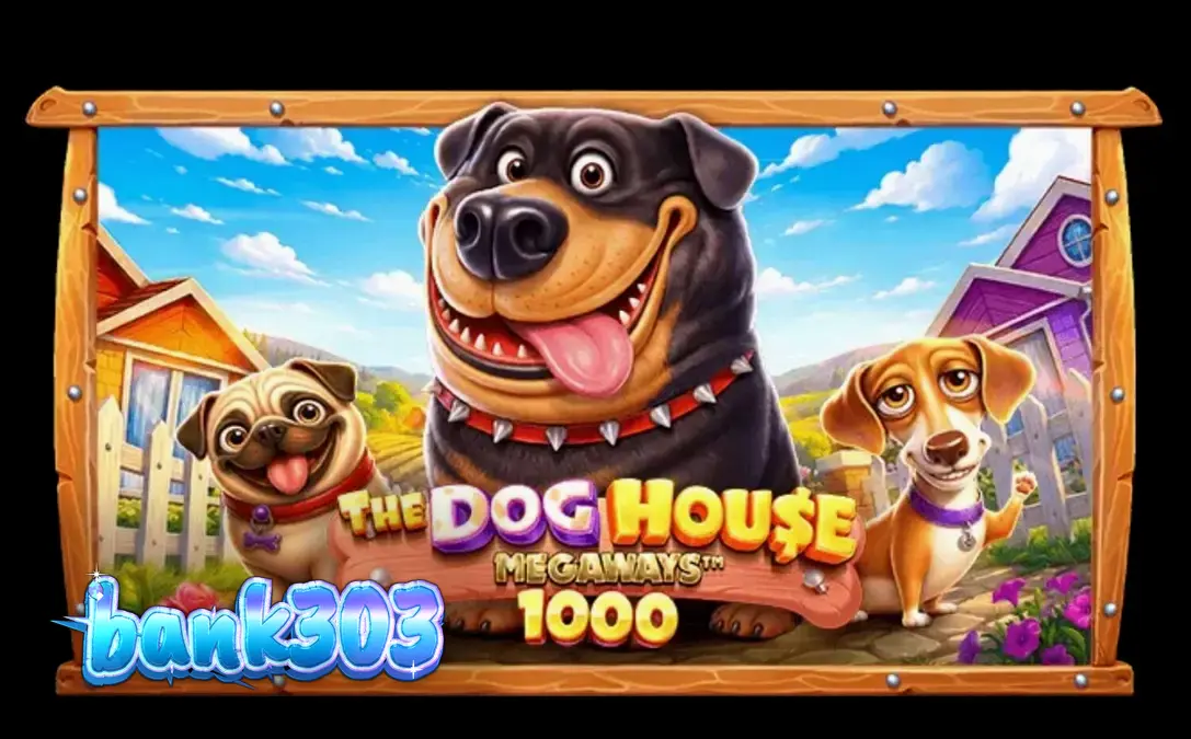 Tampilan visual ceria dari slot The Dog House Megaways 1000 dengan karakter anjing yang lucu.